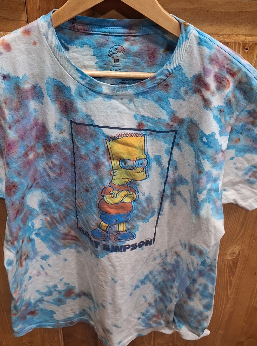 The Simpsons Tie-Dye Bart Simpson Mens Large-Shirt - Blue & Red Custom